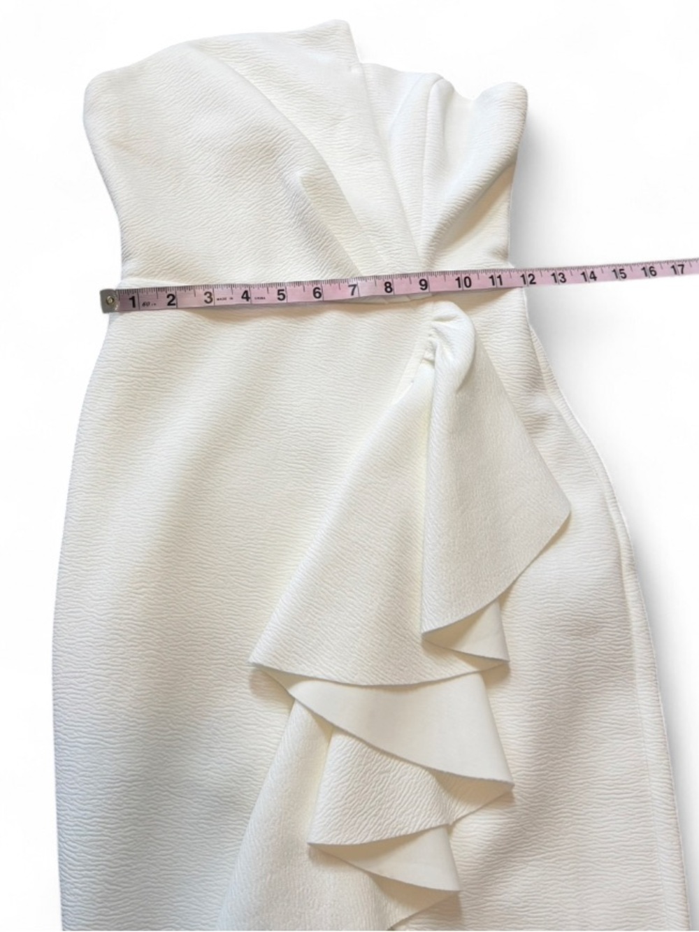 Billy J White Strapless Asymmetrical Ruffle Midi Dress, Women's Size 6 - Picture 11 of 13